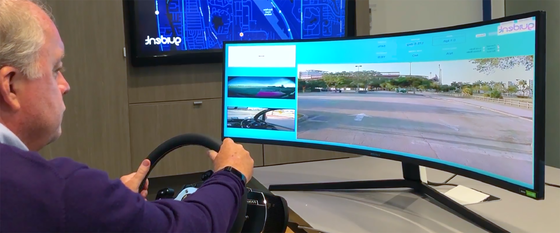 man using a driving simulation